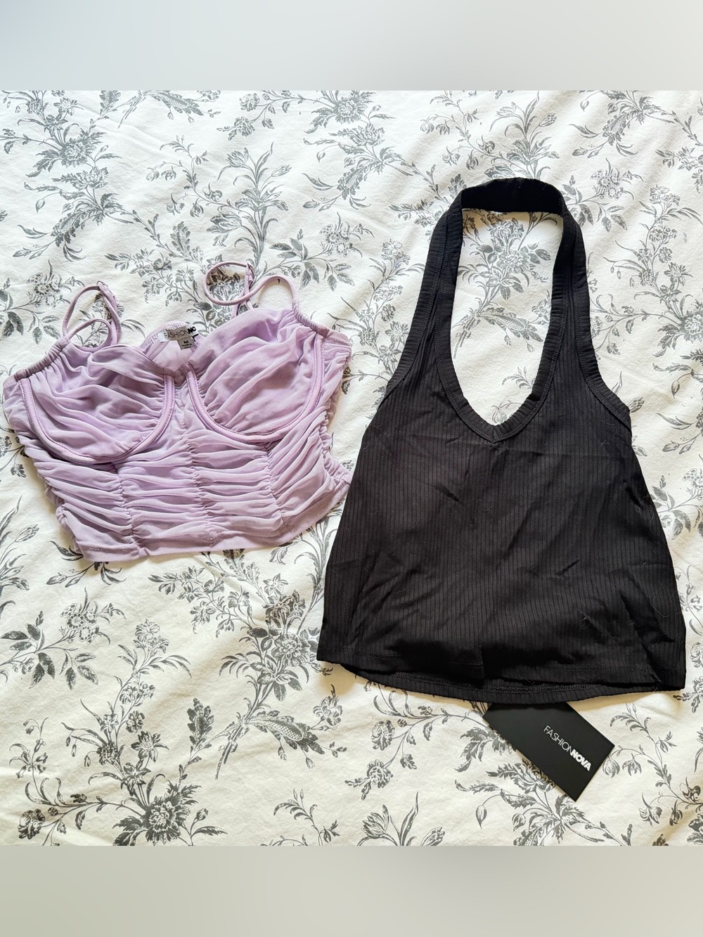 Fashion Nova Bundle - two medium tops incl lavender Ruched Bustier Cami